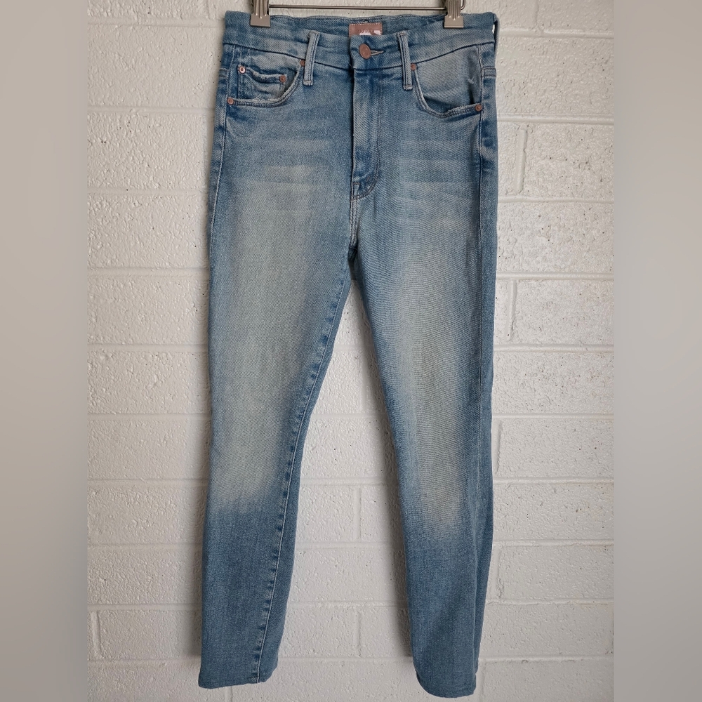Mother High Waisted Looker Jeans Womens 25 Blue Skinny Ankle Fray Distressed USA